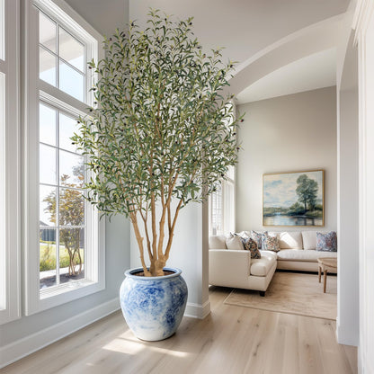 Nafresh Majestic Faux Olive Tree 8ft – Artificial Olive Tree Indoor & Outdoor with Lifelike Leaves & Textured Branches for Living Room, Office, Entryway,Patio