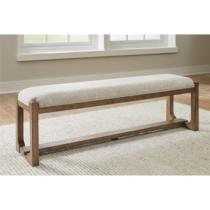 Signature Design by Ashley Cabalynn Farmhouse Upholstered Dining Bench, Foam Cushion, Hardwood Solids, 63.5" W x 16.5" D x 19.75" H, Beige & Light Brown