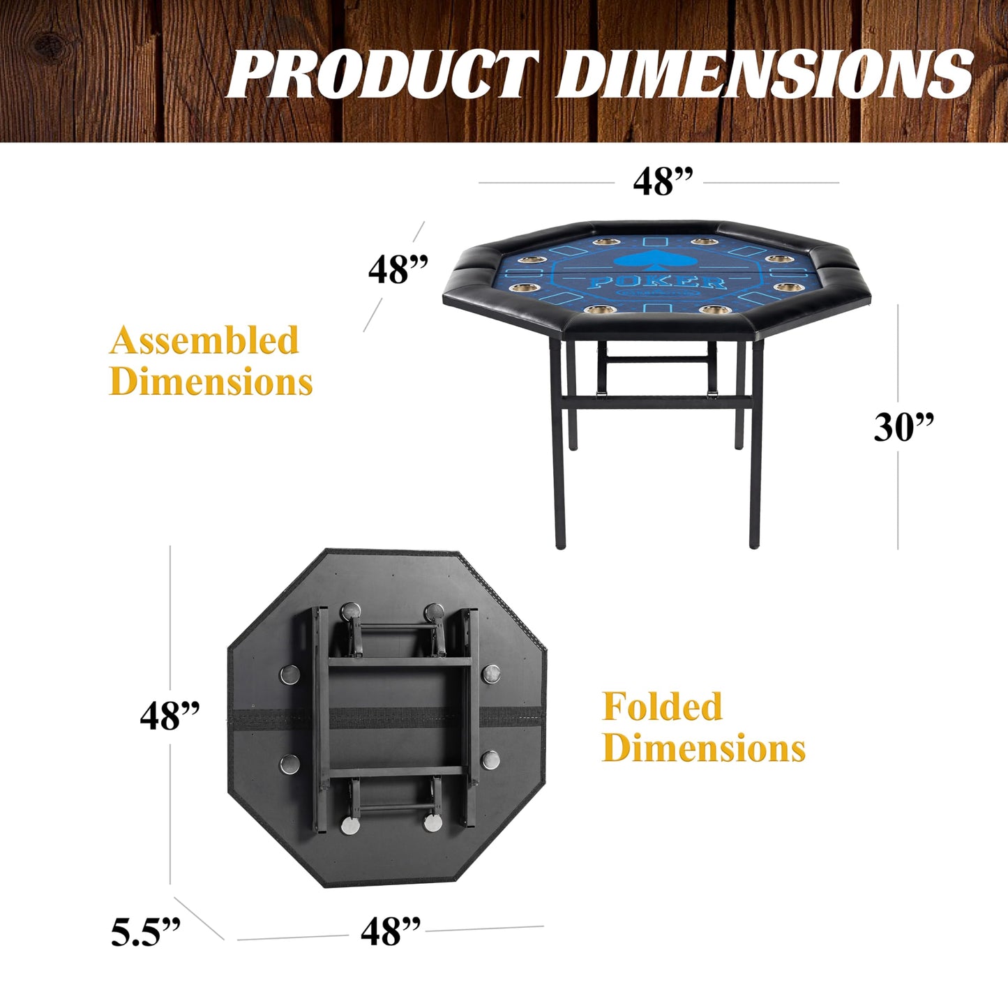 Barrington 48-in Poker Table with Folding Legs and Drink Holders for 8 Players Perfect for Game Rooms