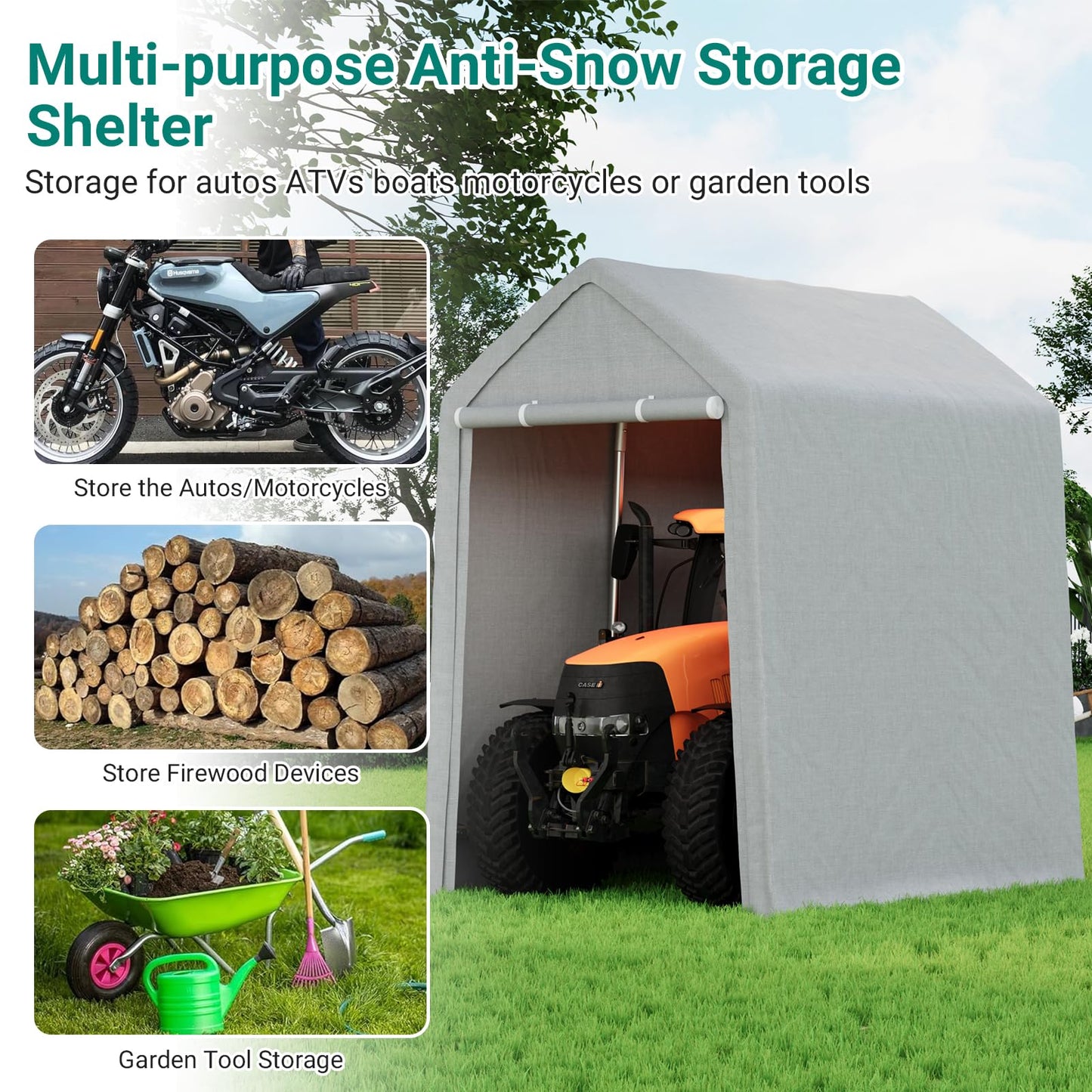 12×12 ft Outdoor Storage Sheds, Portable Storage Shelter Shed with Roll up Zipper Doors, Waterproof Outside Utility Shed Garage Tent for Motorcycle, Bicycles and Camping Tools