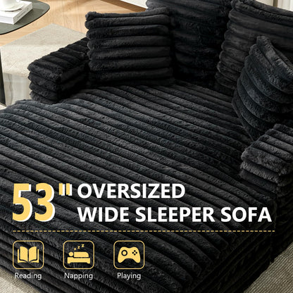Oprisen Oversized Chaise Lounge Chair Indoor, 53 Inch Fluffy Plush Faux Fur Upholstered Sleeper Sofa Bed, Cozy Lazy Couch for Living Room, Bedroom (Black)
