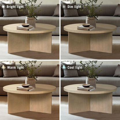 Martha Stewart Sadie Round Coffee Table – Starburst Veneer Top, Reclaimed Greige Wood Finish, Modern Accent for Living Room, Lounge, or Sitting Area, 36" Dia x 16.5" H