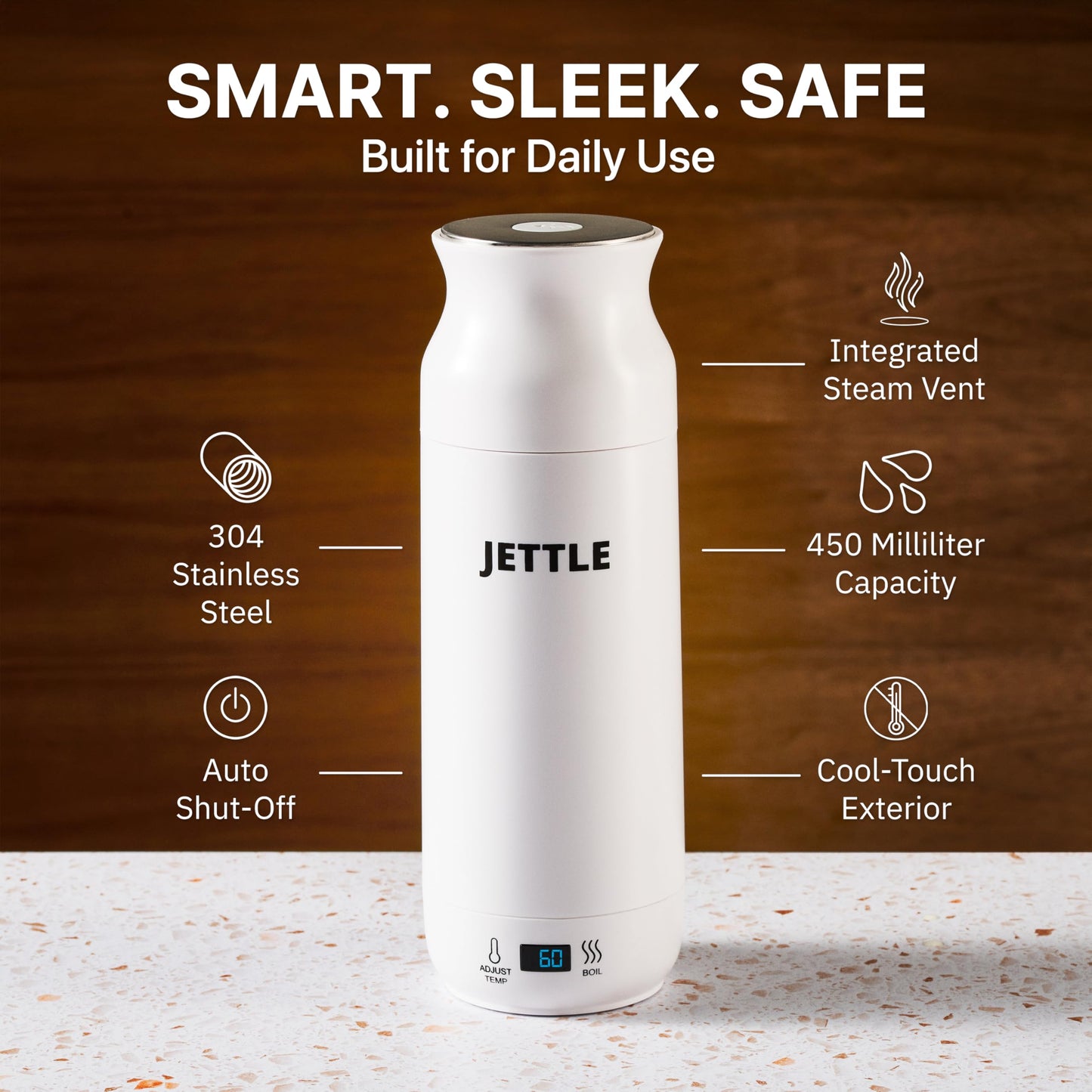 Jettle Electric Kettle - Travel Portable Heater for Coffee Tea Milk Soup - Stainless Steel Travel Water Boiler tea pot with Temperature Control - LED - Automatic Power Off - 450ml - Kitchen Appliance