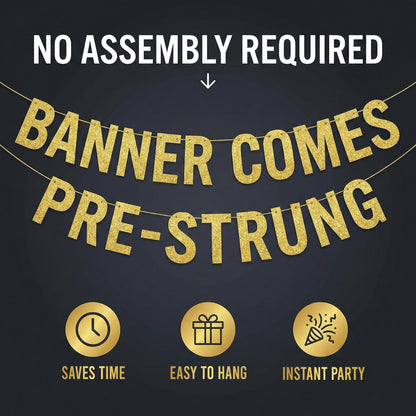 Pre-Strung This Skibidi Rizzler is 15 No Cap Gold Glitter Banner - Funny 15th Birthday Decorations for Teen Boys and Girls - Birthday Party Supplies and Gifts