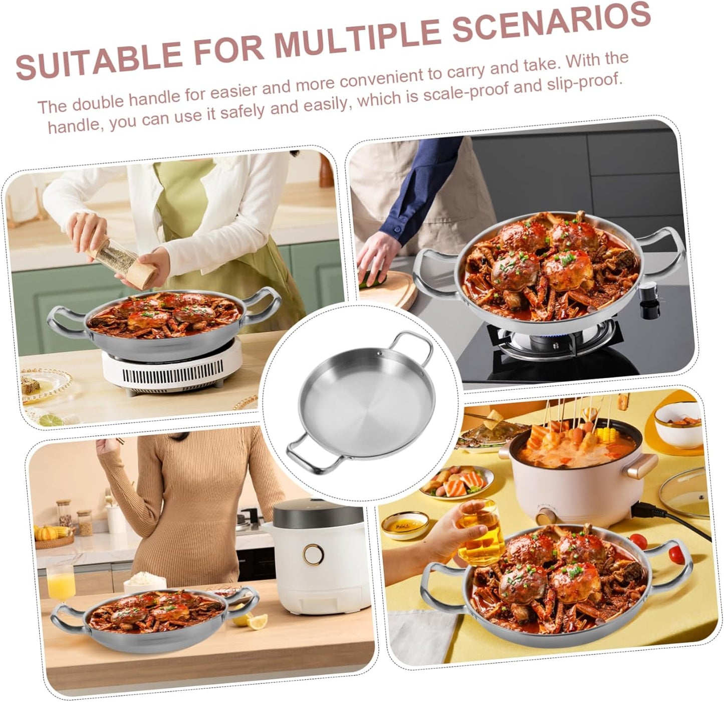Stainless Steel Griddle, Large Pot for Cooking Korean Pan, Small Pots for Ramen, Hot Pot, Home Cooking