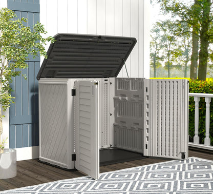 HOMSPARK Storage Shed Weather Resistance, Multi-Purpose Outdoor Storage Cabinet for Backyards and Patios, Horizontal Storage Shed for Lawnmower, Patio Accessories (White 1, Large - 26 cu.ft)