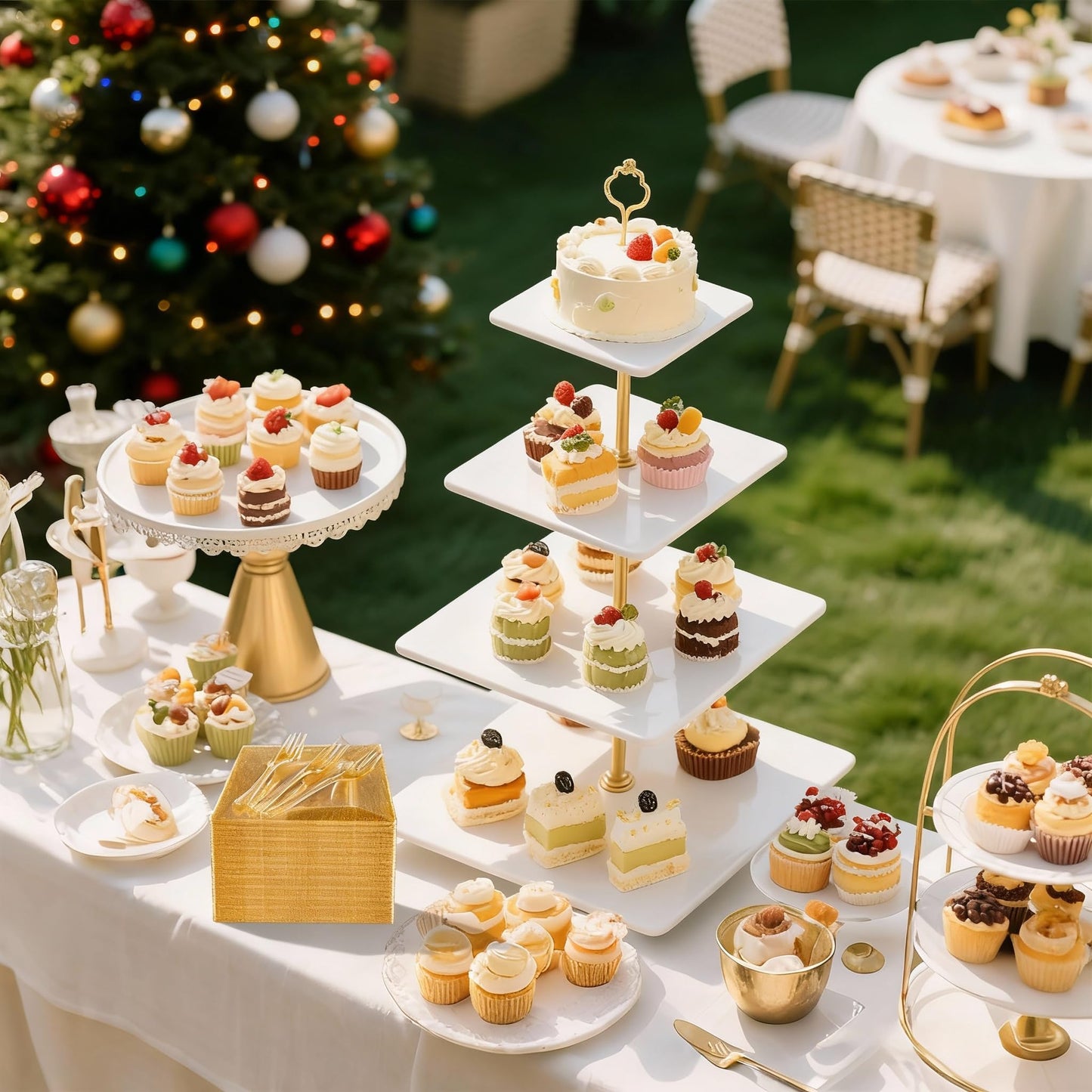 DaYammi 200Pcs Gold Dessert Plates Including 100Pcs Appetizer Plates 6",100Pcs Plastic Forks 5.7",Gold Glitter Plastic Square Plate for Party,Gold Salad Plate and Cake Forks for Party Wedding