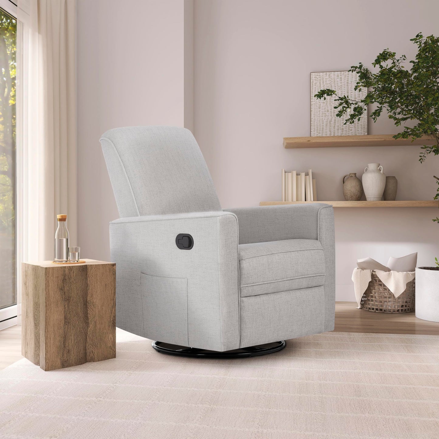 Evolur Raleigh Upholstered Manual Glider Recliner– Rocking & 360° Swivel with Smooth Glide – Greenguard Gold & FSC Certified – Modern Nursery and Living Room Chair in Fog