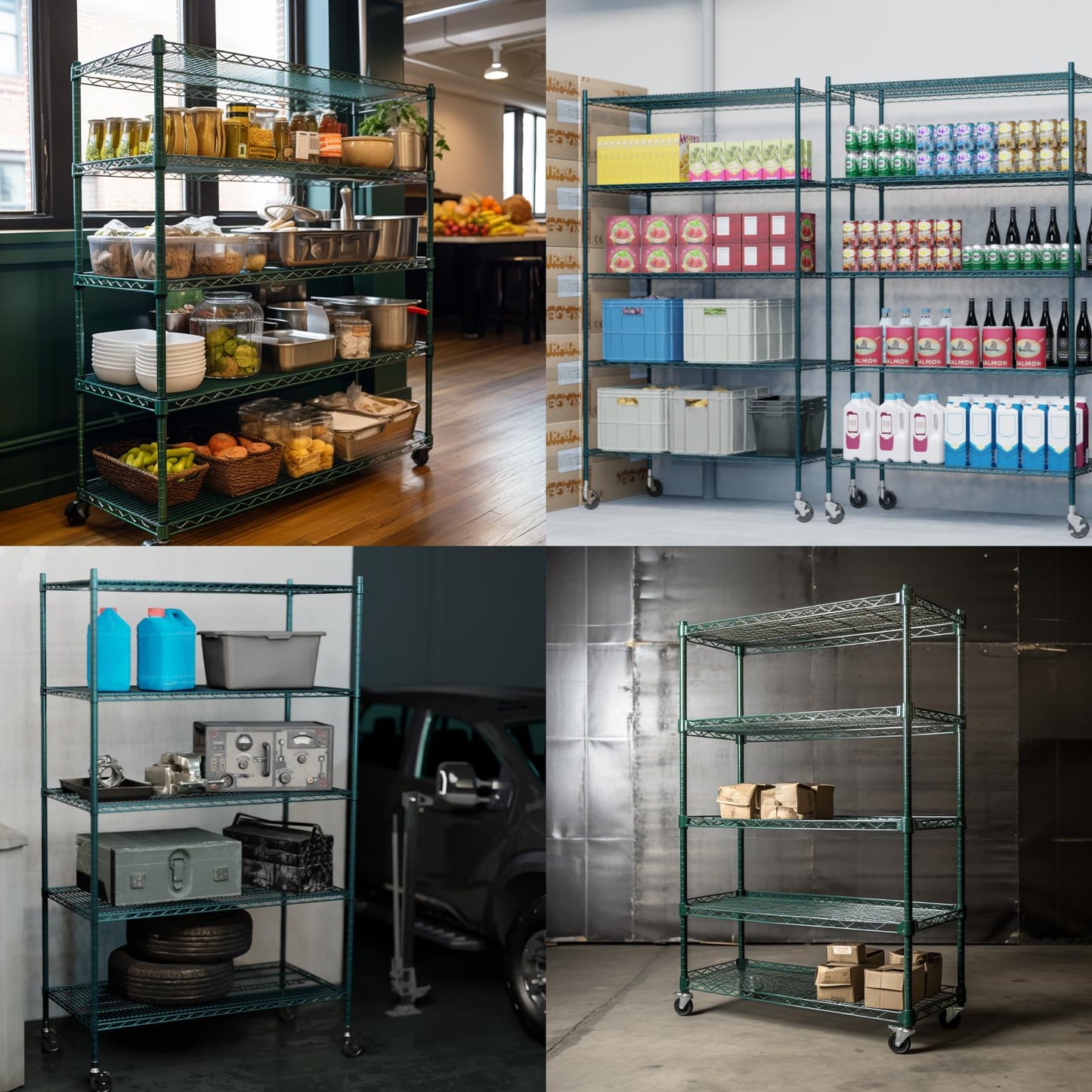 APLSS NSF 5-Tier Green-Epoxy Storage Shelves, 24"x60"x74", Moist&Dry Environments, Commercial Heavy Duty Steel Wire Shelving Unit with Wheels, Walk-in Cooler&Freezer Dishroom Kitchen