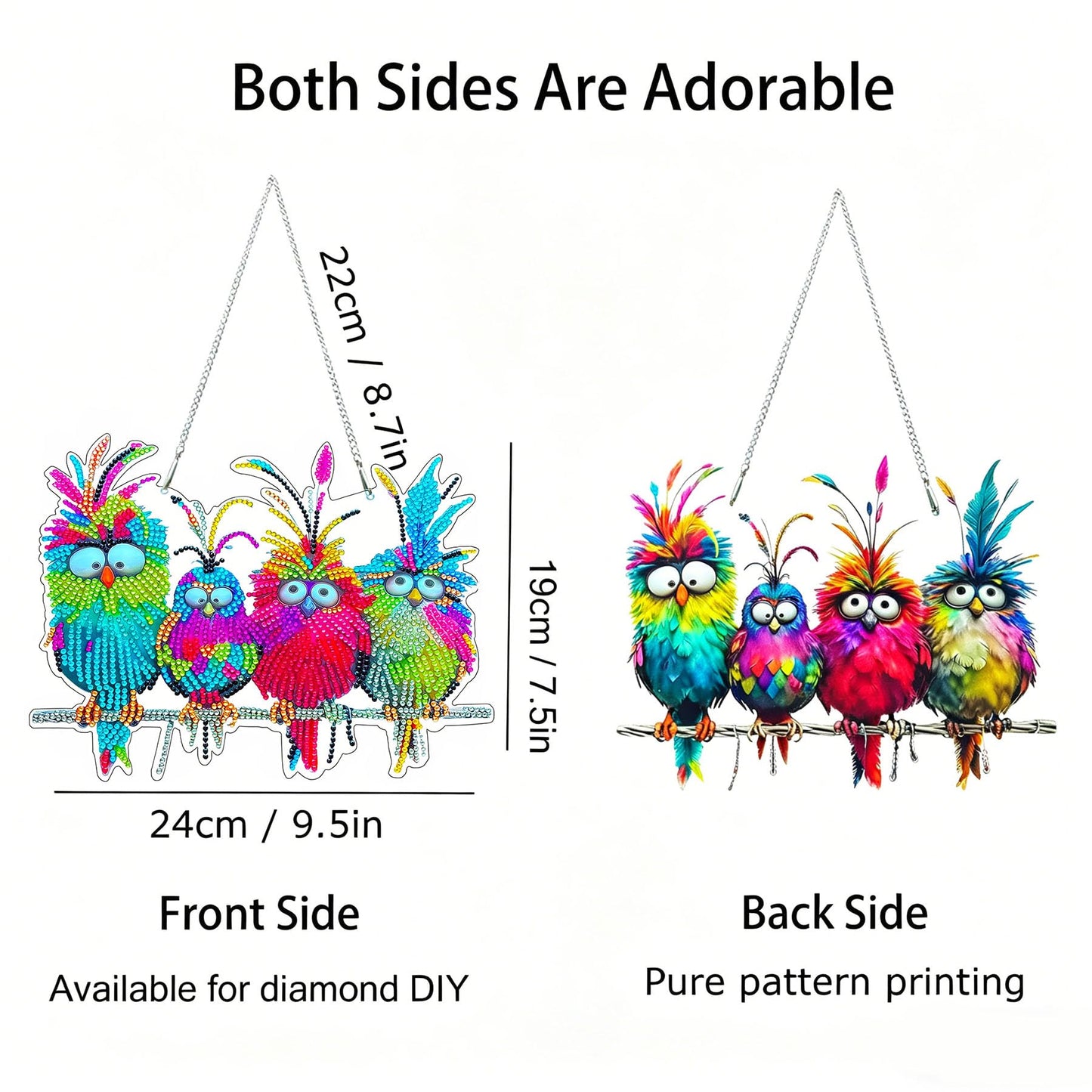 Diamond Art Painting Kits for Adults Beginners & Teens, Easy Gem Art Owls Gem by Number, 5D Small Hanging Diamond Art Birds DIY Craft for Window Wall Decor, Unique Gift 9.5x7.5 in