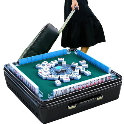 Automatic Mahjong Table, Portable Mahjong Table with 152 Magnetic Tiles incl. Joker Tiles, for Outdoor & Home Fun, Compatible with both Chinese and American Mahjong, Suitable for Mahjong Enthusiasts