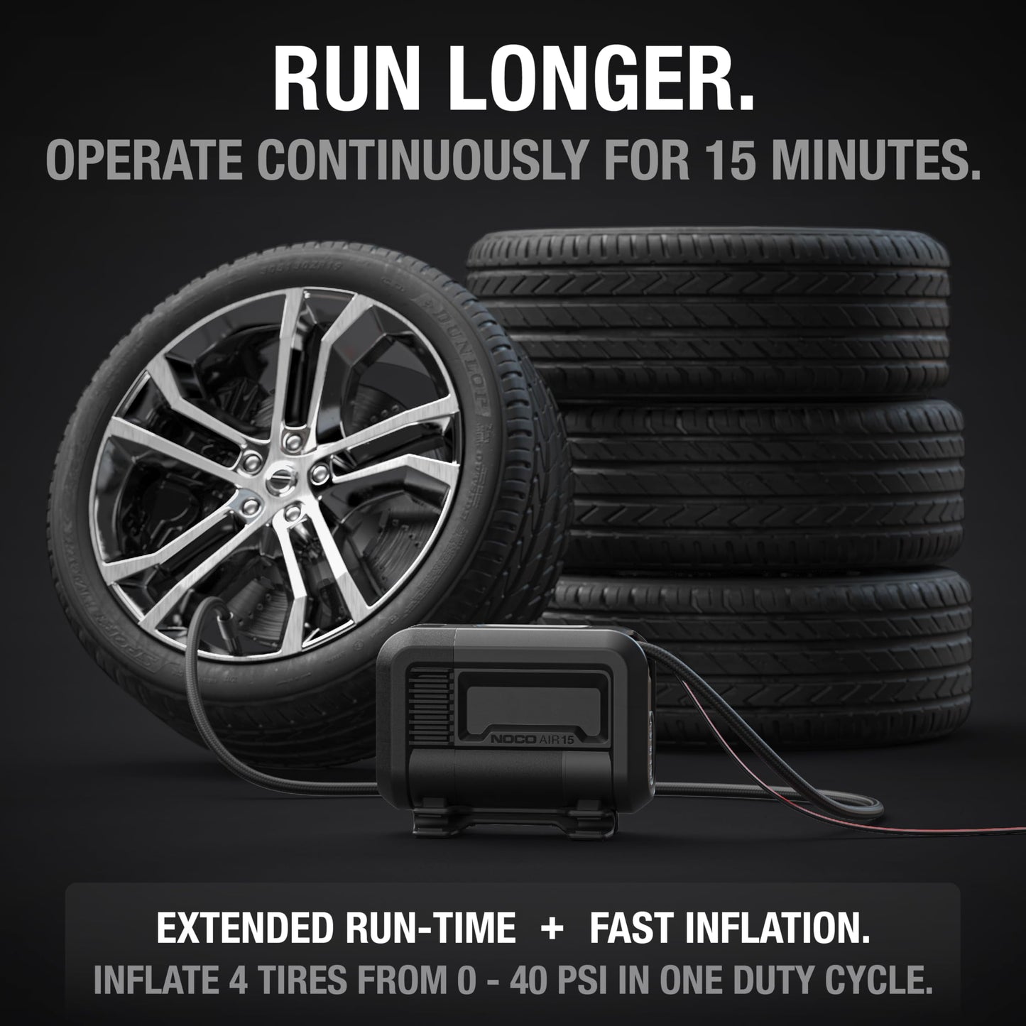 NOCO AIR15: UltraFast 15A Tire Inflator - 12V Portable Air Compressor Pump – 44 SLPM Airflow Inflates 0–40 PSI in 2.9 Minutes – Digital Gauge + Auto-Shutoff