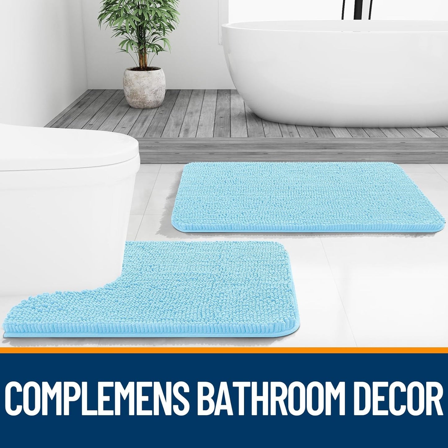 OLANLY Bathroom Rugs - Extra Soft Chenille Bath Mats with Rubber Backing | Quick Dry, Machine Washable, 30x20, Sky Blue