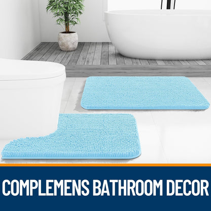 OLANLY Bathroom Rugs - Extra Soft Chenille Bath Mats with Rubber Backing | Quick Dry, Machine Washable, 30x20, Sky Blue