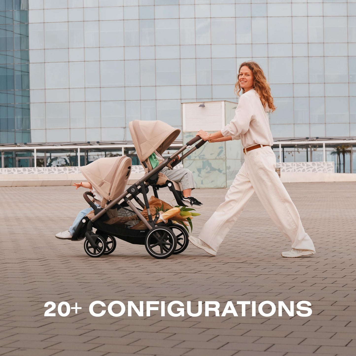 Cybex Gazelle S Stroller Modular Double for Infant and Toddler Includes Detachable Shopping Basket Over 20+ Configurations Folds Flat Easy Storage, Seashell Beige, 1.0 Count, 28.4 pounds