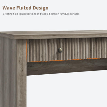 IDEALHOUSE Modern 54" Executive Office Desk with Fluted Details & Charging Station - Wooden Computer Desk with File Drawers, Home Office Storage Desk for Study, Living Room or Bedroom, Rustic Gray