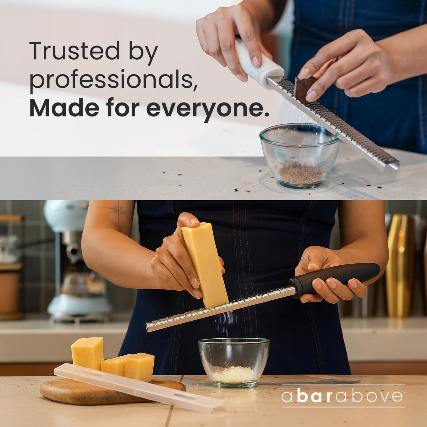 A Bar Above Lemon Zester and Cheese Grater, Professional 12 Inch Stainless Steel Hand Grater for Citrus, Parmesan, Ginger, Chocolate, Ergonomic Handle, Dishwasher Safe, Perfect Kitchen Gadget, Black