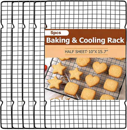Skiennix 5-Piece Stainless Steel Cooling Rack - 10" x 16" Oven & Dishwasher Safe Metal Wire Rack