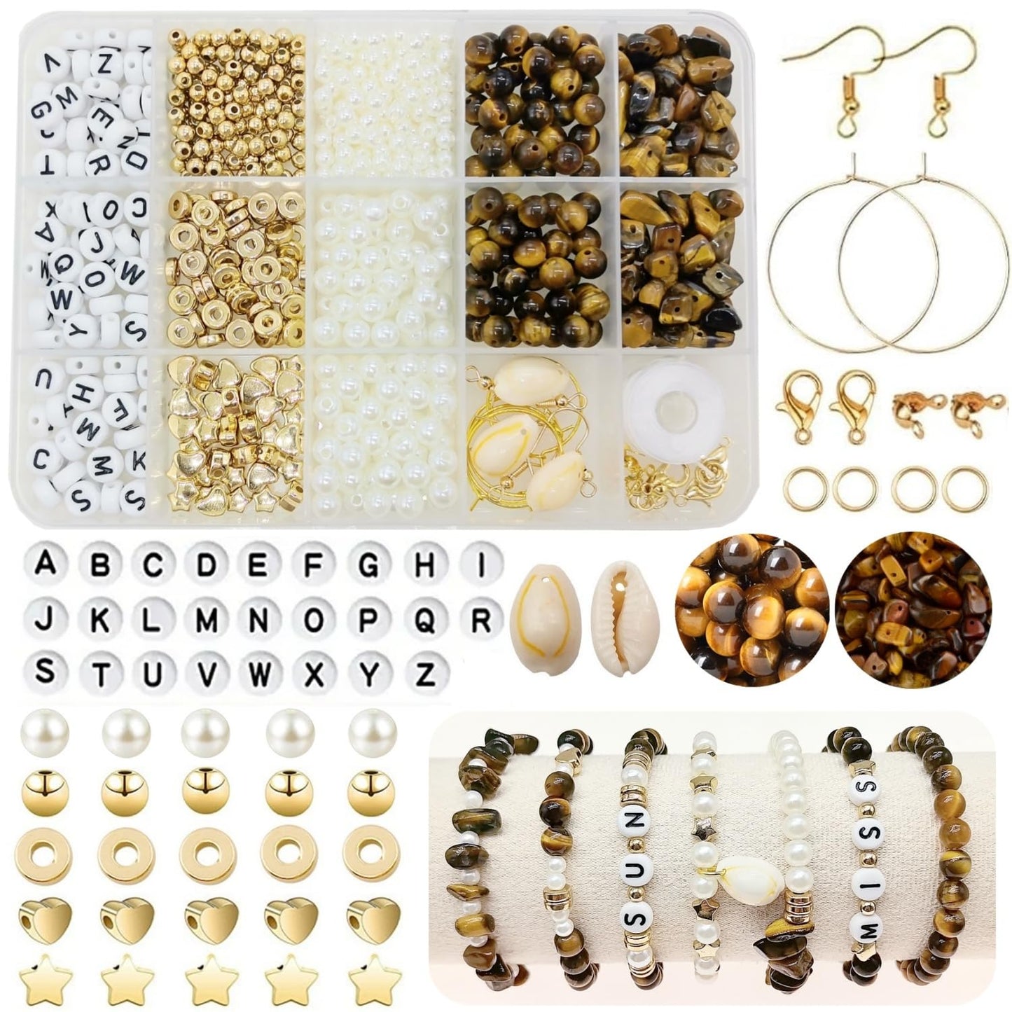Basigeese Jewelry Making Supplies Kit Natural Stone Beads for Irregular Gemstone Beading with for DIY Craft Bracelet Necklace Earrings for Adults (Yellow Tiger Eye)