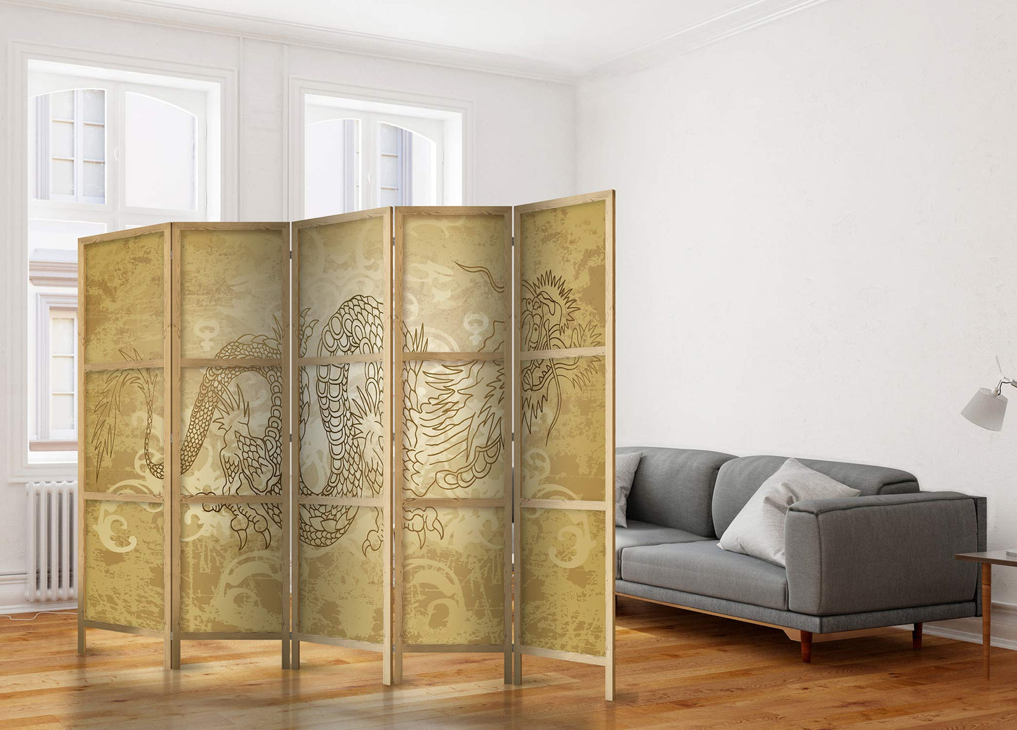 artgeist Japanese Room Divider XXL Dragon 90 x 67 in - 5 Panel Folding Screen Japan Design Home Decoration Art Deco p-B-0005-z-c