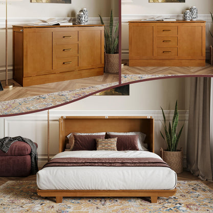 AFI, Charleston Queen Wood Murphy Bed Chest with 6" Mattress, Light Toffee