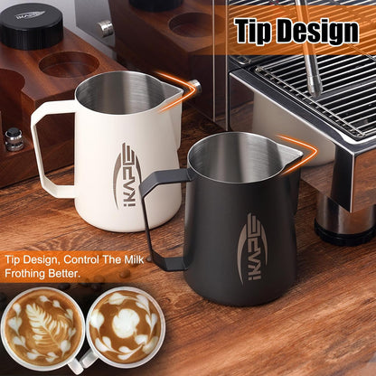 IKAPE 600ml Milk Frothing Pitcher, Stainless Steel Steaming Pitchers for Cappuccino Latte Art, 20 oz, Black