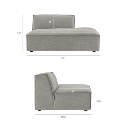 Modway Restore Performance Fabric Upholstered 4-Piece Modular L-Shaped Armless Sectional Sofa in Pewter – Low Profile Couch with Coil Seat Support and French Piping