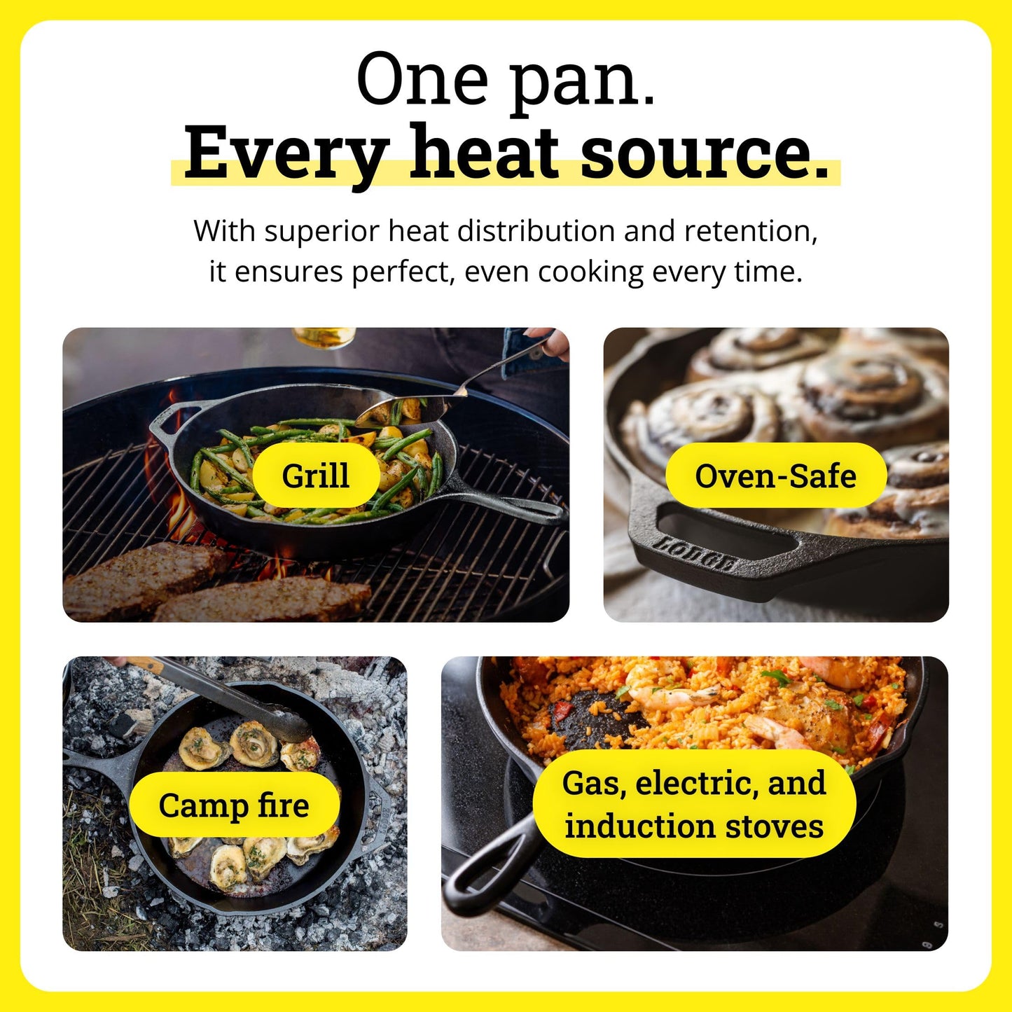Lodge Seasoned Cast Iron Skillet - Quality Frying Pan for the Stove, Oven, Grill & Campfire - Includes Silicone Hot Handle Holder - Non-Toxic, Nonstick & Long-Lasting - 12 Inches