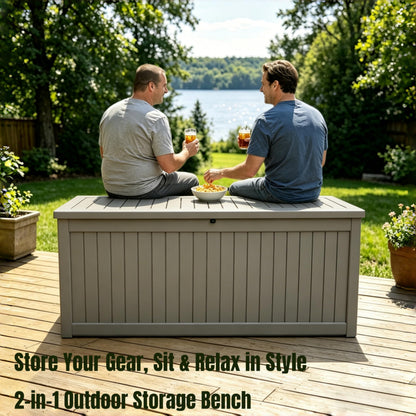271 Gallon Large Resin Outdoor Storage Box, Waterproof Deck Box, Lockable Deck Container with Reinforced Support, Outdoor Chest for Patio Accessories, Outdoor Cushions, Garden Tools, Taupe Gray