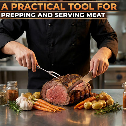 2 Pcs Carving Fork for Meat 11,8 inch - Stainless Steel Meat Fork with Heat-Resistant Handle for Grilling, Cooking, Serving - Straight and Curved Carving Utensils with Classic Two-Prong BBQ Design