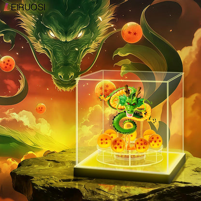 Shenron Clear Acrylic Display Case - LED Showcase for Dragon Shenlong Statue & Dragon Balls | Dustproof Holder