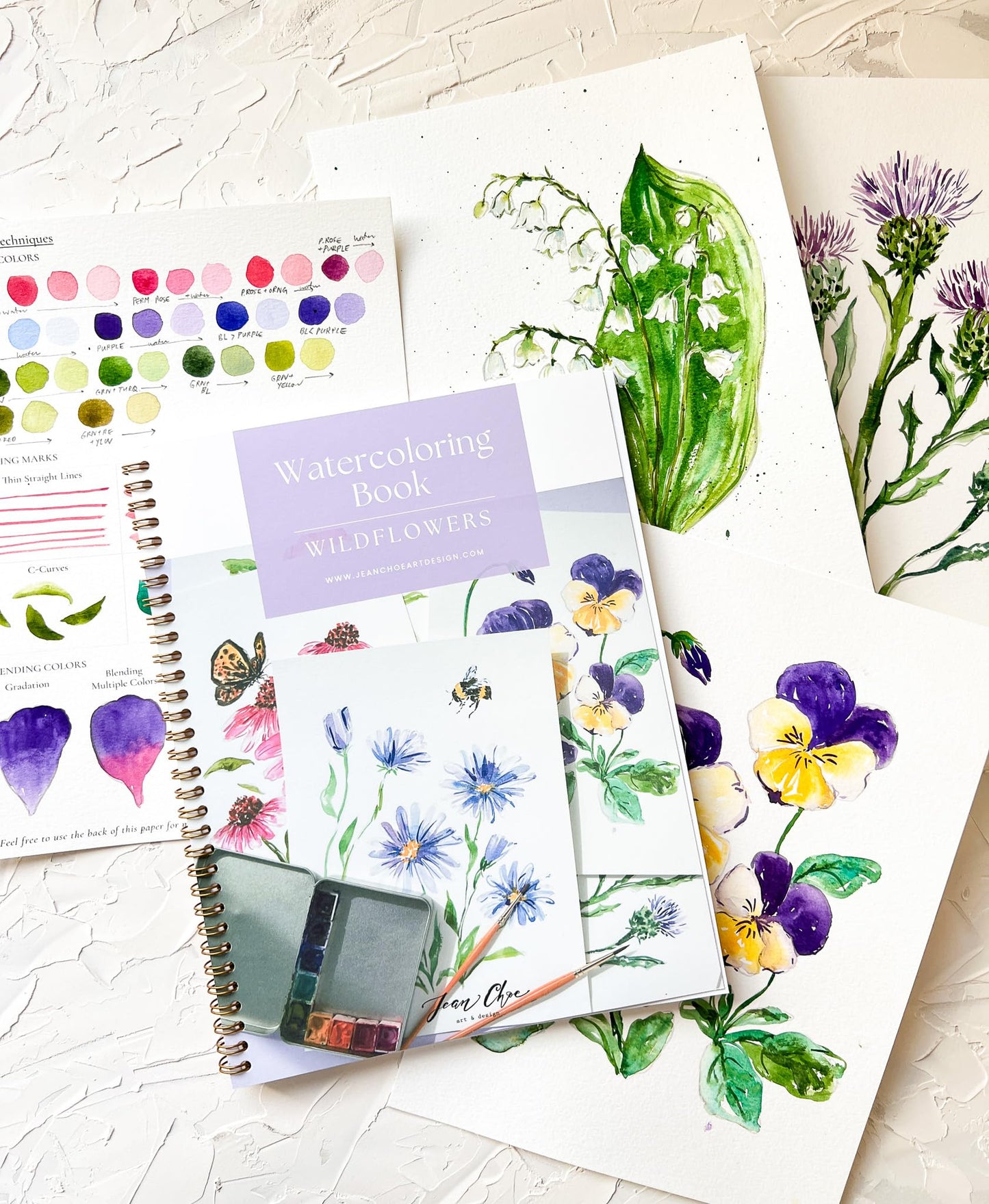 Wildflower Watercolor Workbook with Real Cold Press Cotton Watercolor Paper, Pre-Outlined Designs, Step-by-Step Instructions & Online Videos – Premium Botanical Art Book for Adults & Beginners