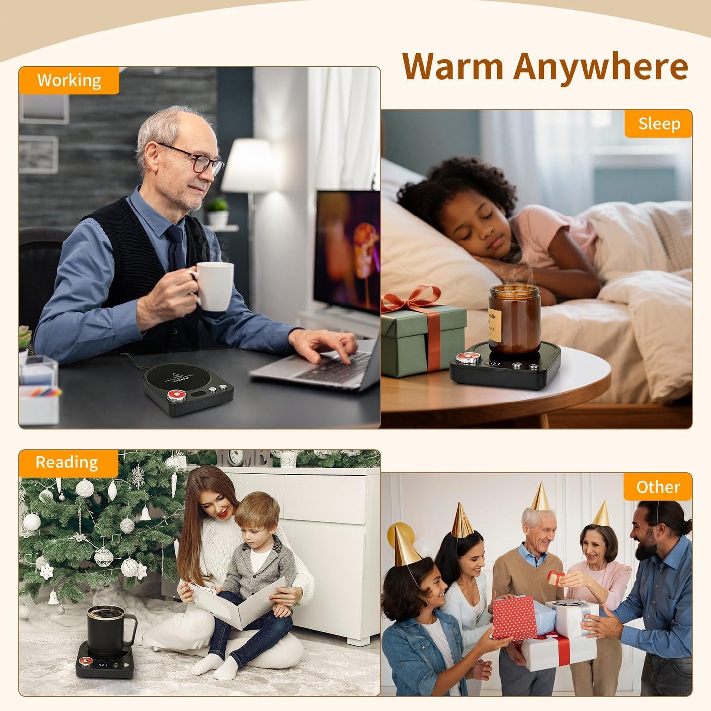 VOBAGA Coffee Mug Warmer with Smart Memory System & 9-Temperature Setting, Coffee Cup Warmer with Customize Timer & Precise Minute Timing, Suitable for Work, Reading, Sleeping