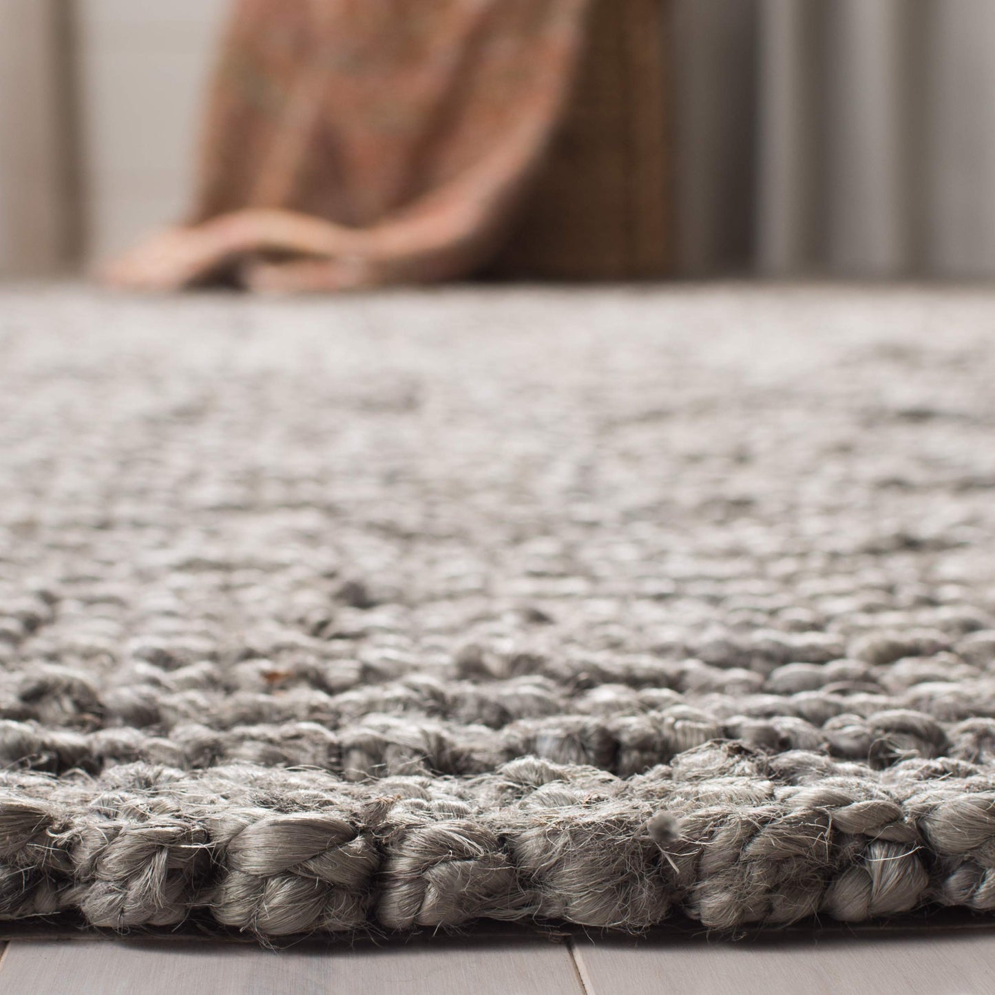 SAFAVIEH Area Rug 10' Square - Natural Fiber Collection - Large - Light Grey, Handmade Jute, Farmhouse Style, Chunky Textured Thick Pile (NF447G)
