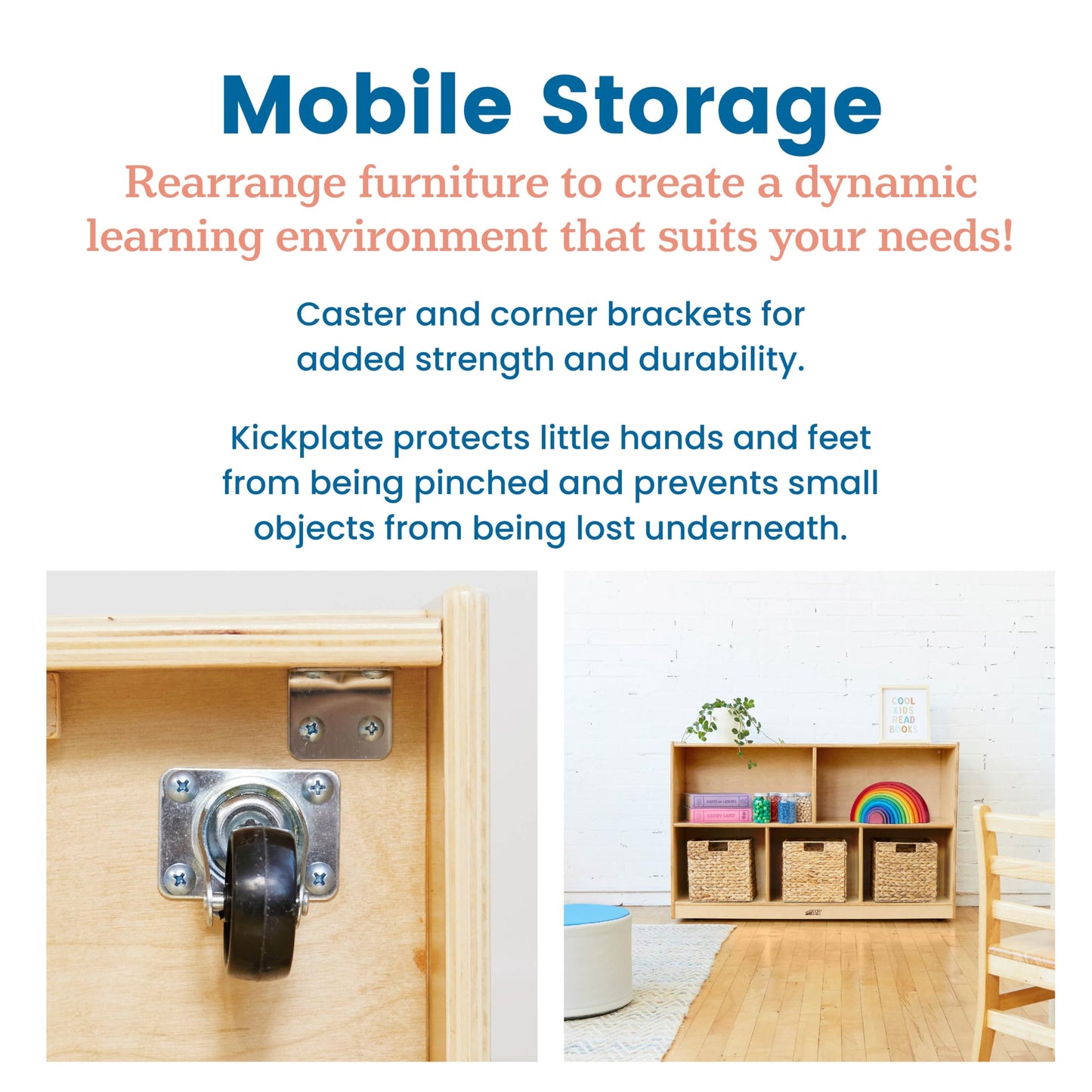 ECR4Kids 5-Compartment Mobile Storage Cabinet, Preschool, Classroom Furniture, Natural