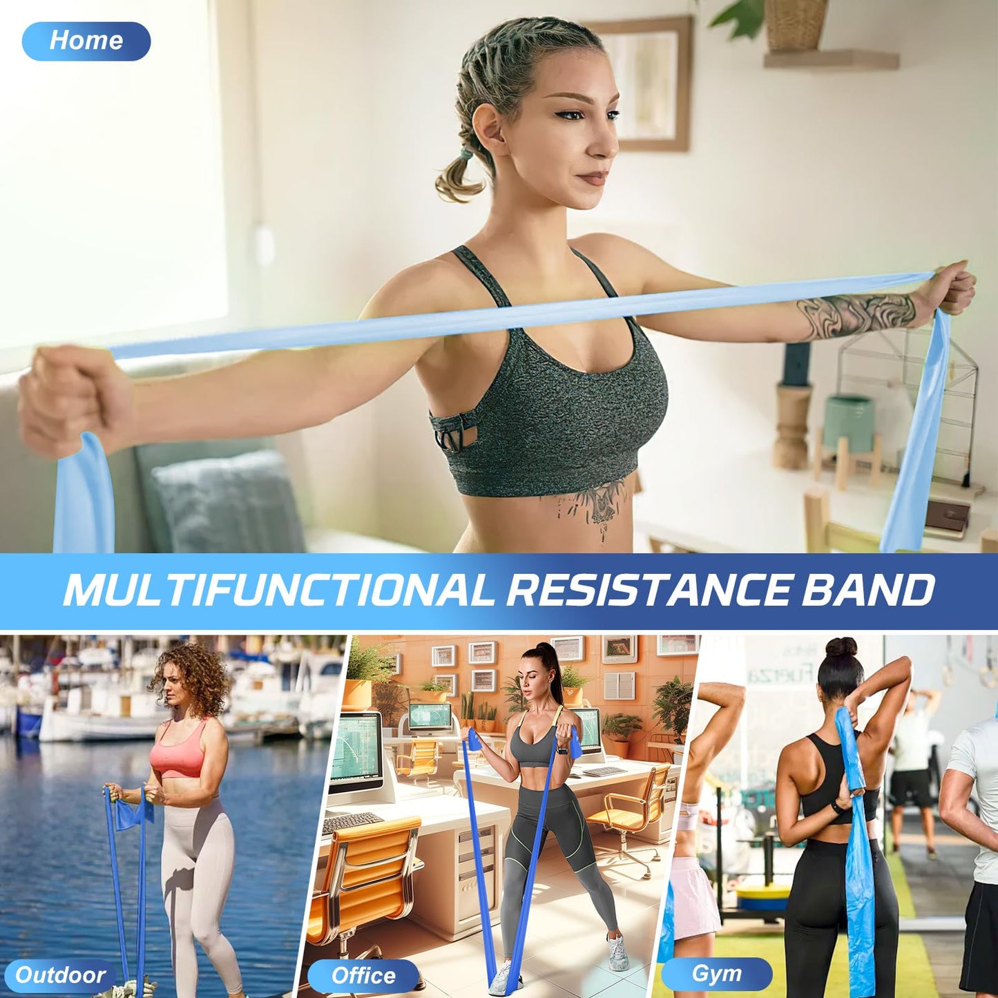 5 Pcs Resistance Bands, Professional Exercise Bands Elastic Stretch Bands for Fitness Yoga Pilates Stretching Strength Training, Workout Bands for Women and Men Home Gym