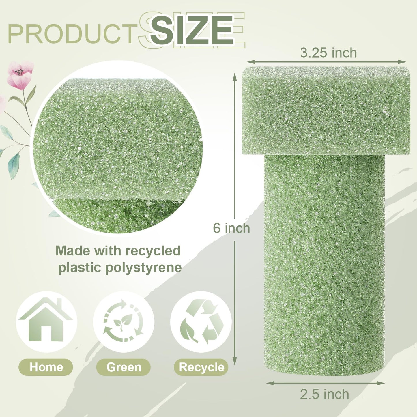 Chunful 4 Pieces Floral Foam Vase Insert 3. 25 x 6 Inch Cemetery Vase Inserts Recycled Floral Foam Cemetery vases for Grave Artificial Flowers Home Florist Headstone Decoration Flower Arrangements