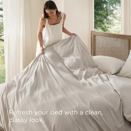 Bedsure King Duvet Cover - Soft Prewashed Cotton-Like Polyester, 120x98 Inches, Linen Design