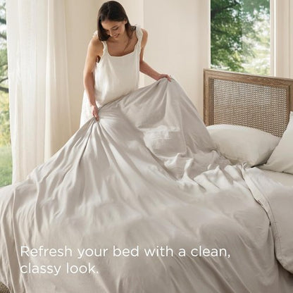 Bedsure King Duvet Cover - Soft Prewashed Cotton-Like Polyester, 120x98 Inches, Linen Design