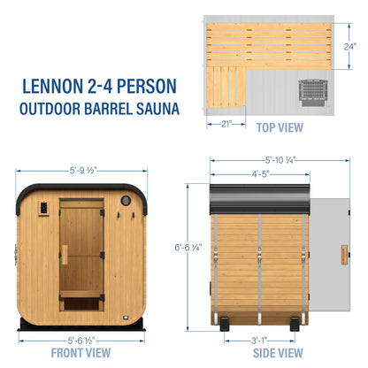 Backyard Discovery Lennon 2-4 Person Traditional Cedar Outdoor Cube Sauna with Electric Sauna Heater, Glass Door, Sauna Rocks, Dry Heat, Steam Sauna, LED Lights, Wi-Fi Control, Sauna Accessories