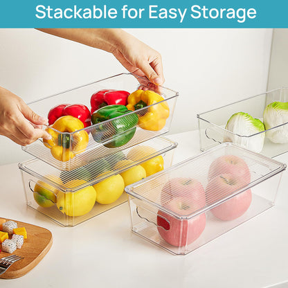 Vtopmart 8pcs Clear Organizers and Storage Bins with Lids, Stackable Plastic Storage Containers with Handles for Fridge, Freezer, Pantry, Cabinet, Kitchen Organization