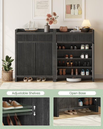 CHOEZON Shoe Storage Cabinet, 44.8" Tall Large Shoe Cabinet, Shoe Storage Organizer for Entryway, Fluted Shoe Cabinet with Drawer & Adjustable Shelves, Mid-Century, for Hallway, Charcoal Gray MSC03TH