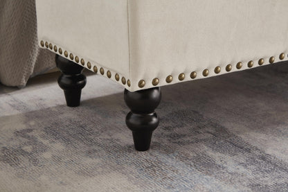 GDFStudio 59" Mid-Century Modern Rectangle Storage Ottoman Bench, Button Tufted Lift-Top Linen Ottoman Foot Rest with Solid Legs and Nailhead Trim, Upholstered Oversized Pouf for Living Room, Beige