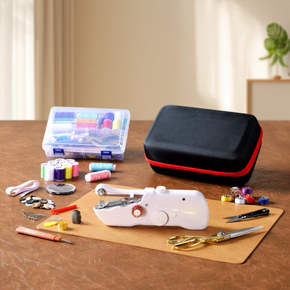 Handheld Sewing Machine with Black Storage Case and 109-Piece Sewing Kit, Mini Portable Cordless Hand Sewing Machine, Ideal for Adults & Beginners, Complete Set of Quick Home Clothing Repair Tools