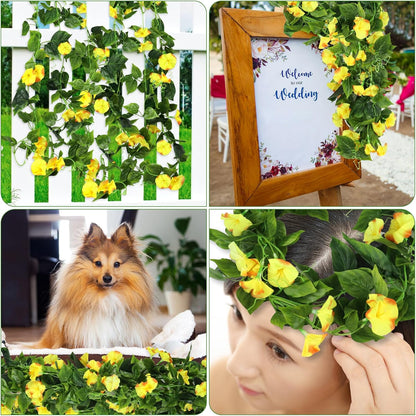AirSun Artificial Morning Glory Flower Vines, 2pcs 15Feet Silk Garland for Home Garden Decor