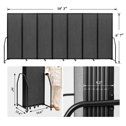 Artigwall Foldable Privacy Screens Rolling Room Partition with arms Versatile Freestanding Dividers for Hospitals Clinics Nursing Homes Offices 7 Panel, Dark Gray