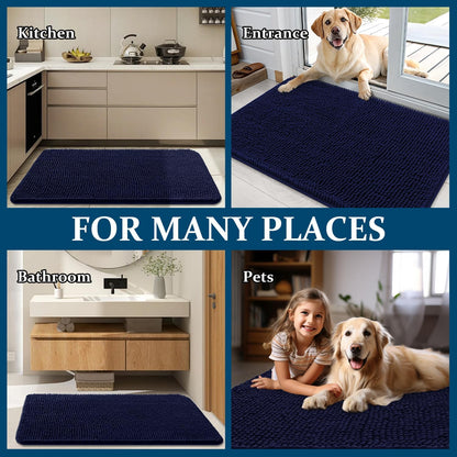 OLANLY Dog Door Mat - Absorbent Non-Slip Mud Mat for Indoor Use | 47"x20", Navy Blue, Quick Dry Chenille