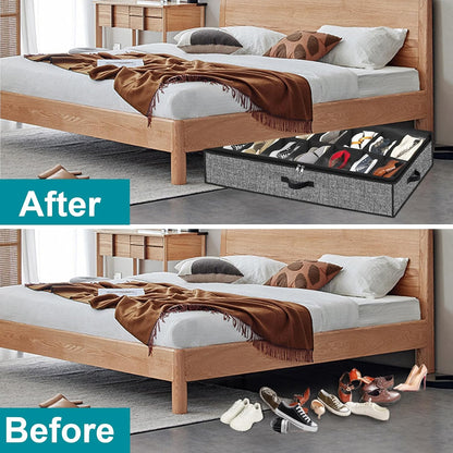 Under Bed Shoe Storage Organizer, 2 Pack for 28 Pairs, Clear Window, Foldable Shoe Rack Holder, Black