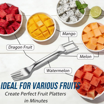 Watermelon Fork Slicer Cutter, 2-in-1 Stainless Steel Watermelon Slicer & Fruit Fork, Summer Kitchen Gadget for BBQ Parties, Camping & RV Adventures