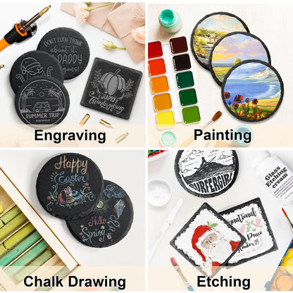36 PCS Black Slate Stone Coasters Bulk, MAPRIAL Laser Engraving Blanks Material, 18 PCS Square, 18 PCS Round for Engraver, Drinks, DIY Project,Gifts
